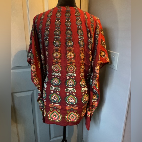 Earthbound Trading Co. small Boho burgundy print top - Picture 2 of 2